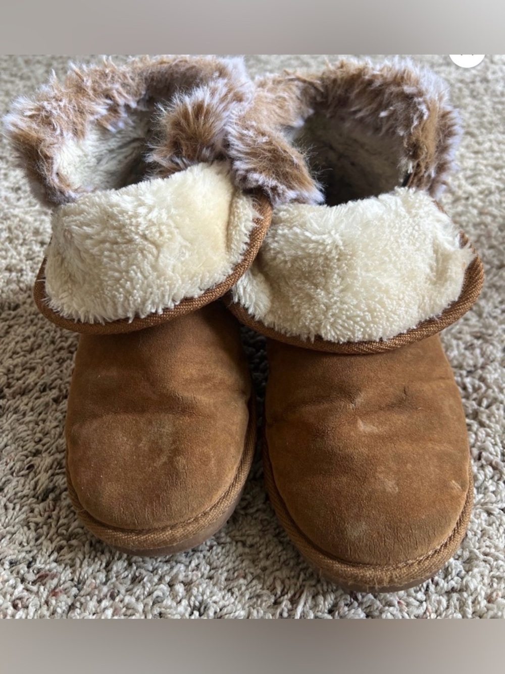 Koolaburra Brown Suede Ankle Booties with Cream Shearling Cuff